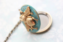 Load image into Gallery viewer, Bee Locket Necklace - Aqua Patina