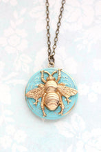 Load image into Gallery viewer, Bee Locket Necklace - Aqua Patina