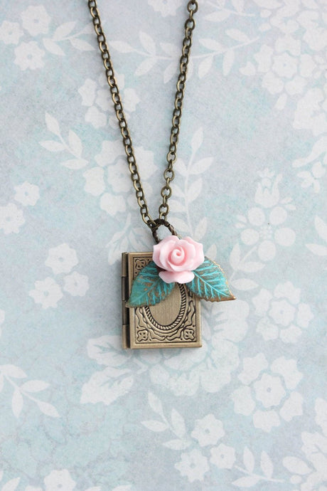 Book Locket - Pink Rose
