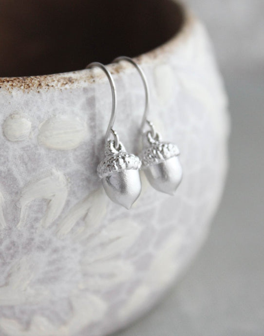 Tiny Silver Acorn Earrings