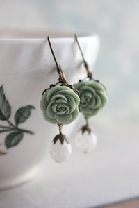Sage Green Rose Earrings
