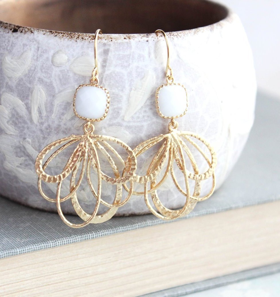 Gold Loop Earrings - White