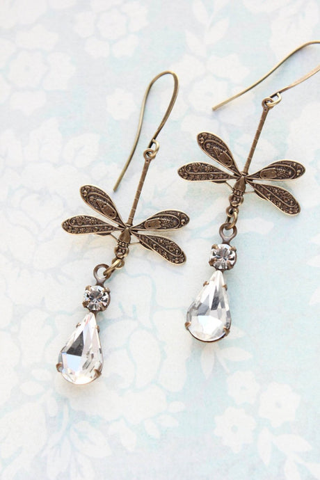 Dragonfly Earrings - Crystal Glass