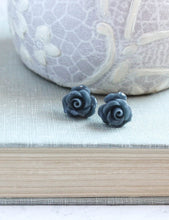 Load image into Gallery viewer, Ruffle Rose Studs - Navy