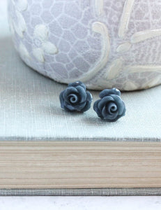 Ruffle Rose Studs - Navy