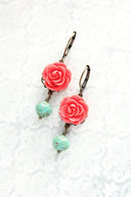 Load image into Gallery viewer, Coral Red Rose Earrings