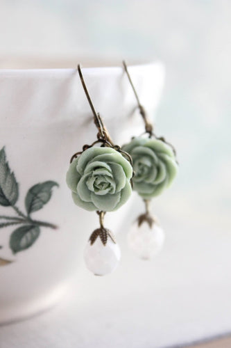 Sage Green Rose Earrings
