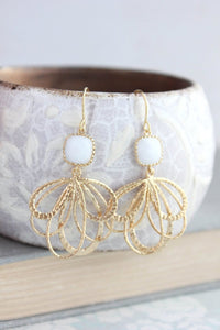 Gold Loop Earrings - White