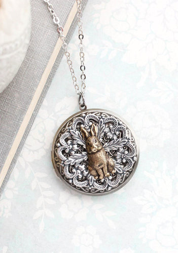 Rabbit Locket Necklace - Antiqued Brass