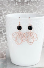 Load image into Gallery viewer, Rose Gold Loop Earrings - Jet Black