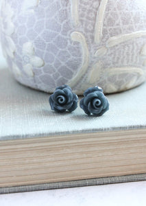 Ruffle Rose Studs - Navy