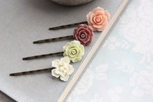 Load image into Gallery viewer, Peach Rose Bobby Pins - BP1008