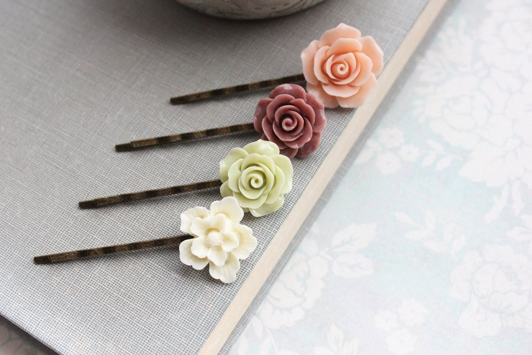 Peach Rose Bobby Pins - BP1008