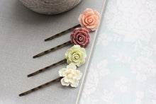 Load image into Gallery viewer, Peach Rose Bobby Pins - BP1008