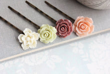 Load image into Gallery viewer, Peach Rose Bobby Pins - BP1008