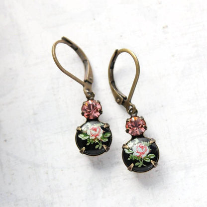 Black and Pink Rose Earrings
