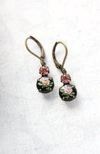 Load image into Gallery viewer, Black and Pink Rose Earrings
