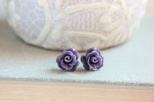 Ruffle Rose Studs - Purple
