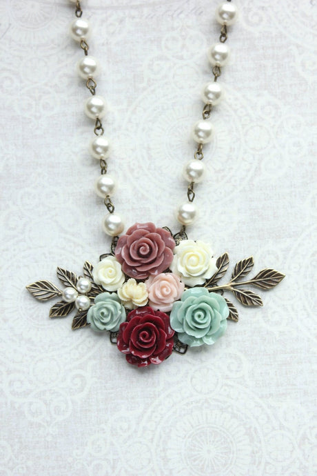 Dusty Rose Floral Medallion Necklace