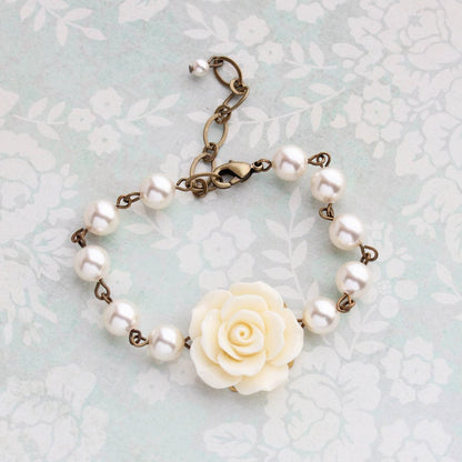 Ivory Rose and Pearl Bracelet