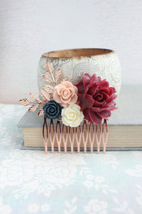 Marsala and Rose Gold Comb - C1017