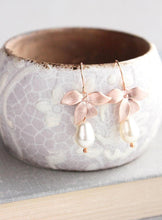 Load image into Gallery viewer, Rose Gold Orchid Earrings - Pearl