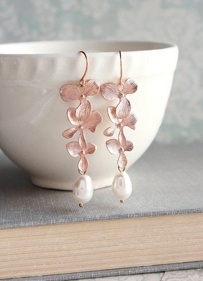 Cascading Orchidand Pearl Earrings (3 styles)