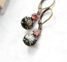 Load image into Gallery viewer, Black and Pink Rose Earrings