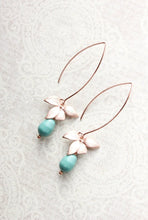 Load image into Gallery viewer, Rose Gold Orchid Earrings - Teal Pearl
