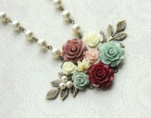 Load image into Gallery viewer, Dusty Rose Floral Medallion Necklace