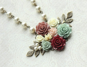 Dusty Rose Floral Medallion Necklace