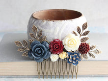Load image into Gallery viewer, Navy Floral Hair Comb - C1037