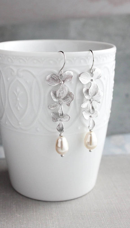 Cascading Orchidand Pearl Earrings (3 styles)