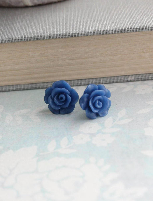 Rose Studs - Cobalt Blue