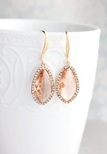 Sparkly Dangle Earrings - Peach /Silver