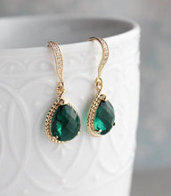 Load image into Gallery viewer, Sparkle Drop Earrings - Emerald Green