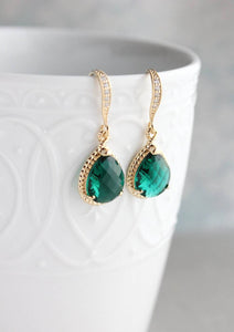 Sparkle Drop Earrings - Emerald Green