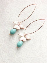 Load image into Gallery viewer, Rose Gold Orchid Earrings - Teal Pearl