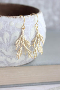 Gold Cedar Branch Earrings