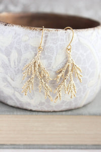 Gold Cedar Branch Earrings