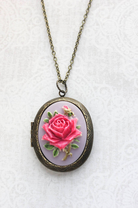 Big Cameo Locket - Hot Pink