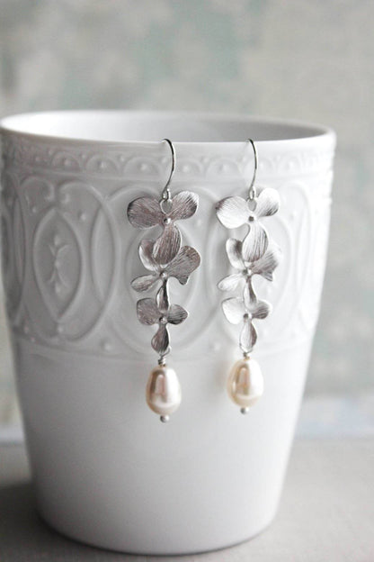 Cascading Orchidand Pearl Earrings (3 styles)