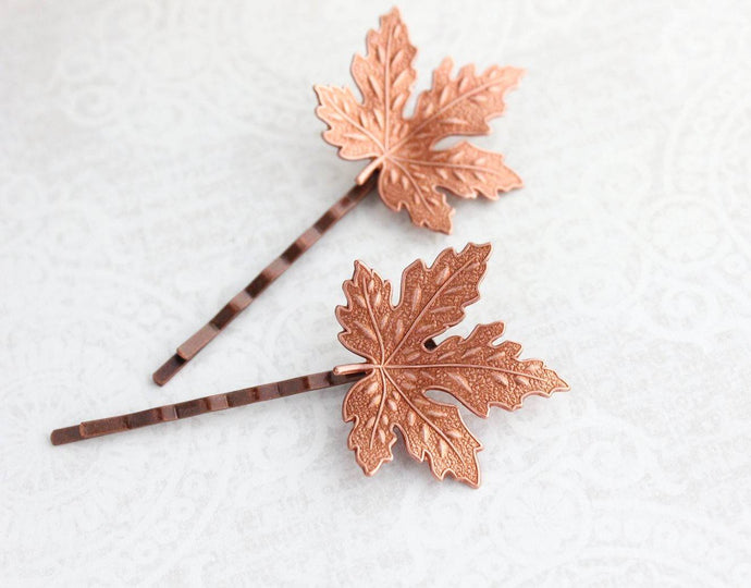 Maple Leaf Bobby Pins - Copper