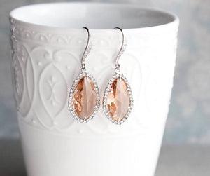 Sparkly Dangle Earrings - Peach /Gold