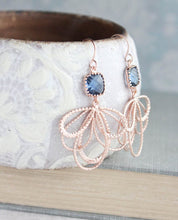 Load image into Gallery viewer, Rose Gold Loop Earrings - Montana Blue