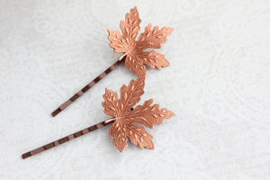 Maple Leaf Bobby Pins - Copper
