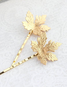 Maple Leaf Bobby Pins - Gold