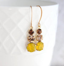 Load image into Gallery viewer, Three Jewel Drop Earrings - Yellow