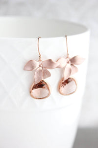 Rose Gold Orchid Earrings - Peach