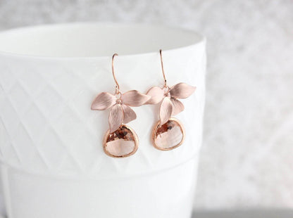 Rose Gold Orchid Earrings - Peach